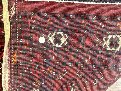 Antique Afghan Turkoman Mafrash Rug 3x5 Red Hand Knotted Wool Tribal Collectible