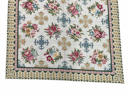 Hand-Knotted Needlepoint Carpet 6x9, Ivory/Cream Background, Colorful Flowers, Yellow Border, Aubusson Rug 6 x 9, New, Handmade