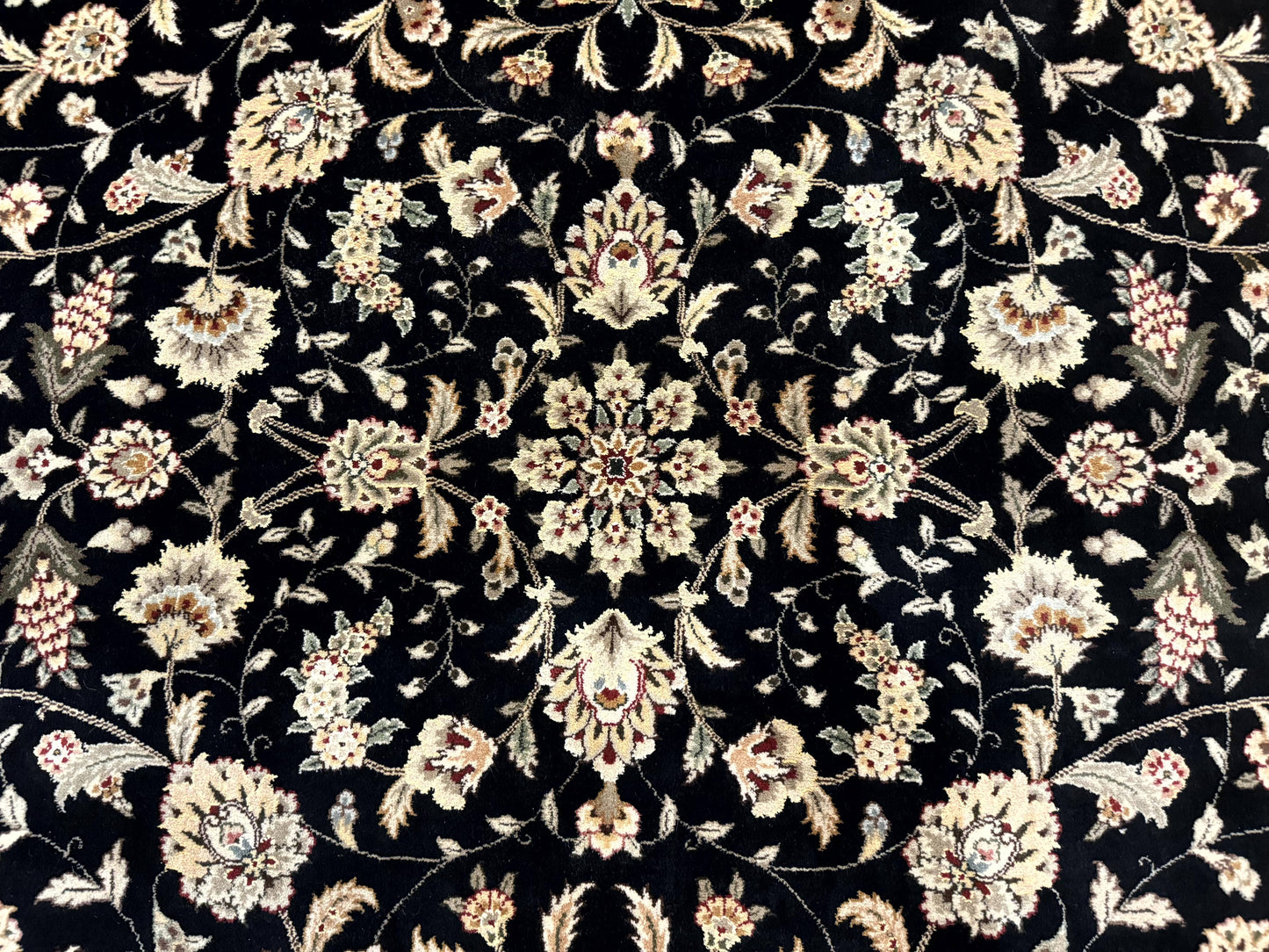Sino Persian Rug 9x12 Hand Knotted Wool Silk Highlights Allover Floral Black And Dark Red