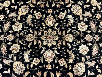 Sino Persian Rug 9x12 Hand Knotted Wool Silk Highlights Allover Floral Black And Dark Red