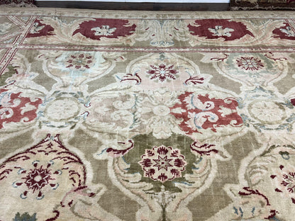 Large Egyptian Oushak Rug 12x21, Wool Handmade Vintage Carpet, Allover Pattern, Oversized 12 x 21 ft Traditional Rug