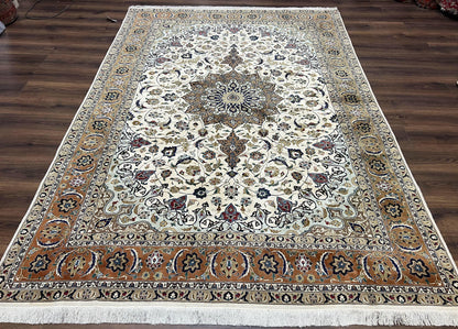 Hand Knotted Persian Tabriz Rug 7x10 Floral Medallion Ivory