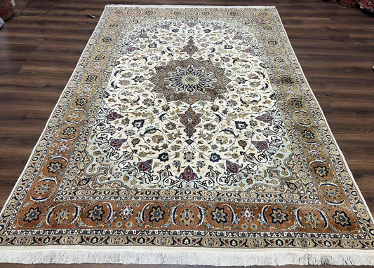 Hand Knotted Persian Tabriz Rug 7x10 Floral Medallion Ivory