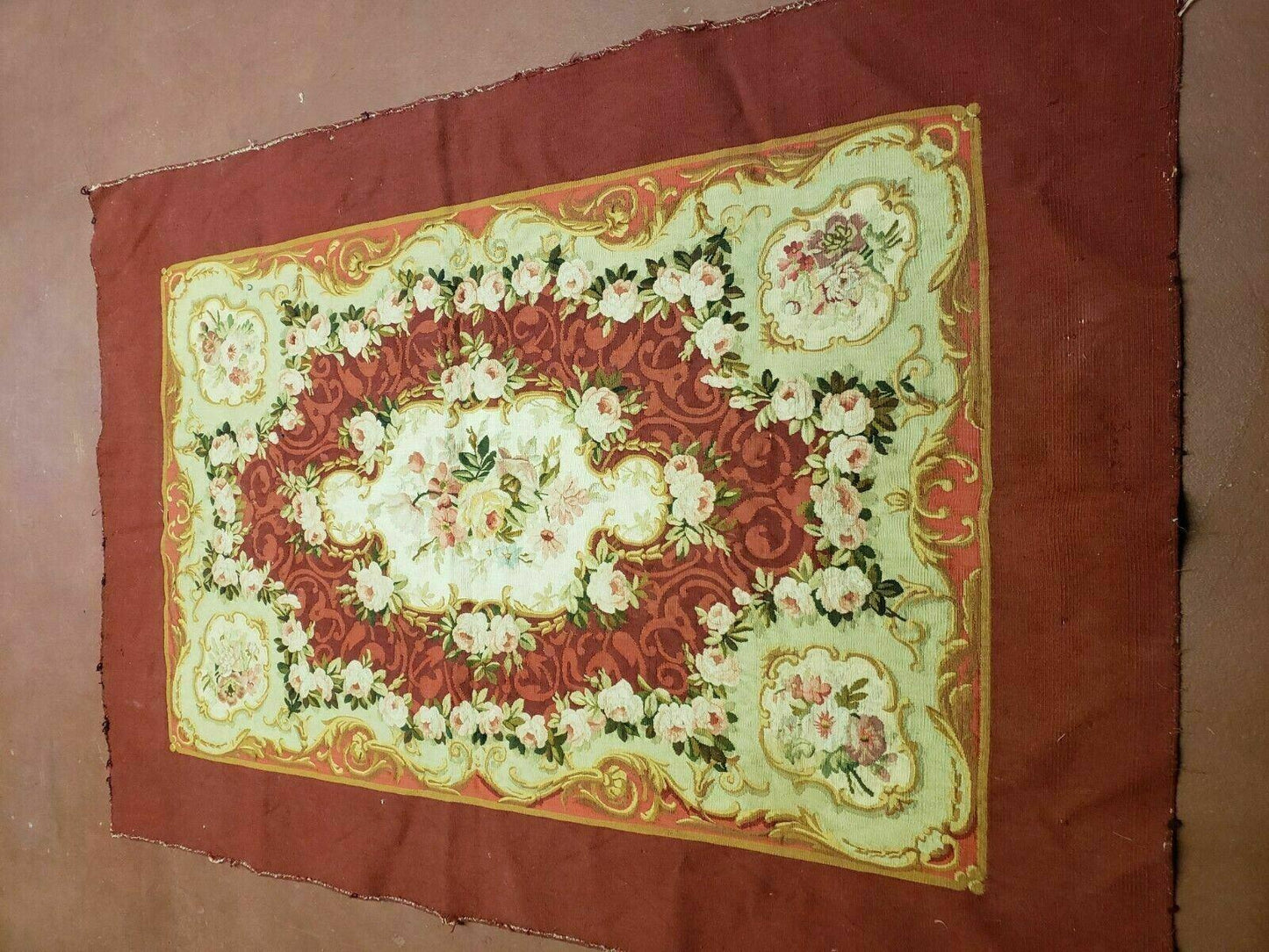 Antique French Aubusson Rug Savonnerie Needlepoint 3x5 Handmade Includes Free Padding