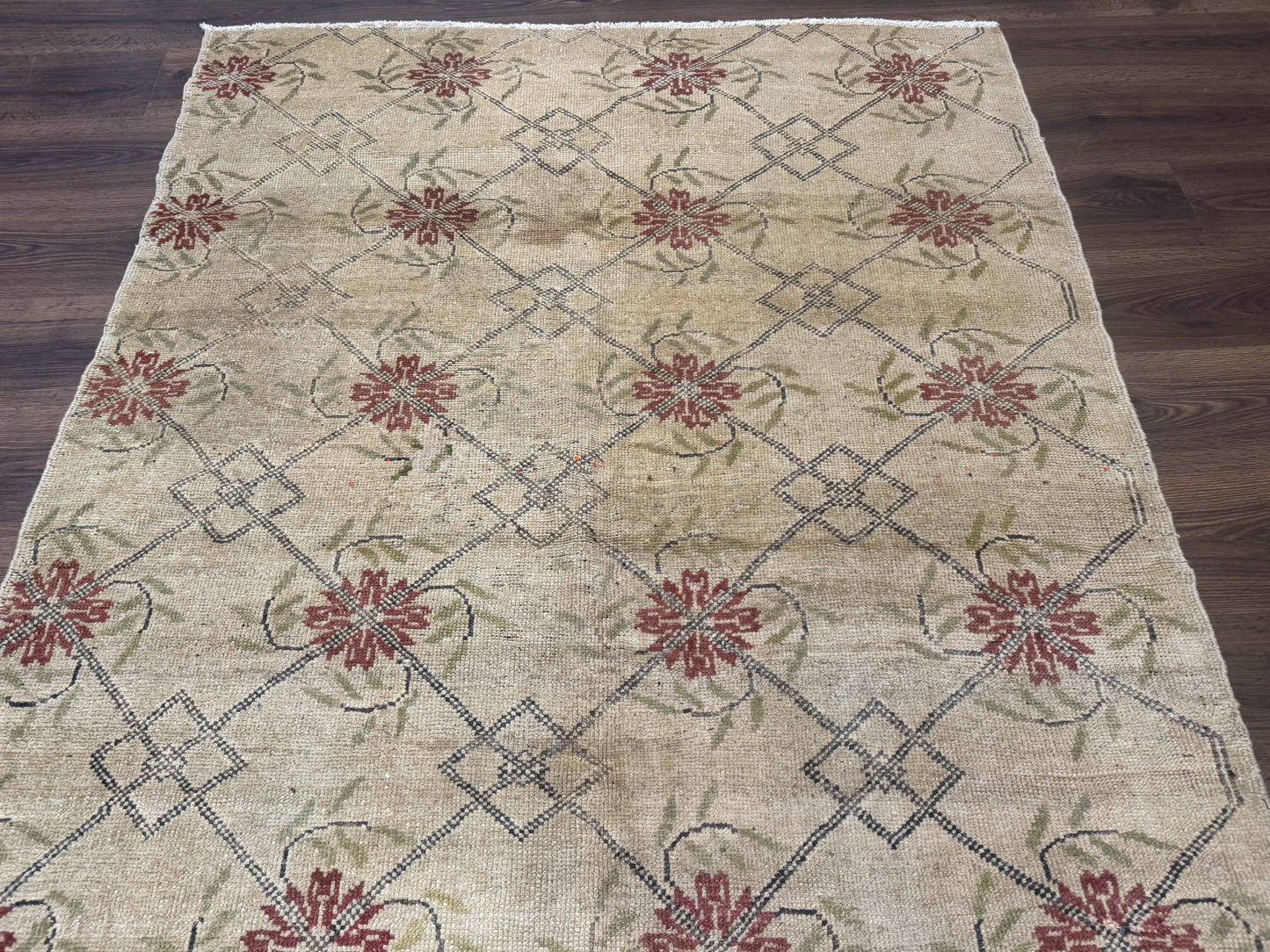 Turkish Rug 5x6 Oushak Carpet Beige Hand Knotted Wool Area Rug