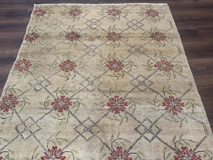 Turkish Rug 5x6 Oushak Carpet Beige Hand Knotted Wool Area Rug
