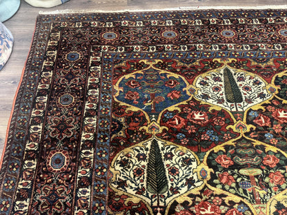 Persian Bakhtiari Rug Antique 12x19 Hand Knotted Wool Panel Design Peacocks Multicolor