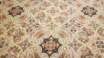 Needlepoint Rug 8x10ft Hand Knotted Wool Aubusson Flower Design Area Rug