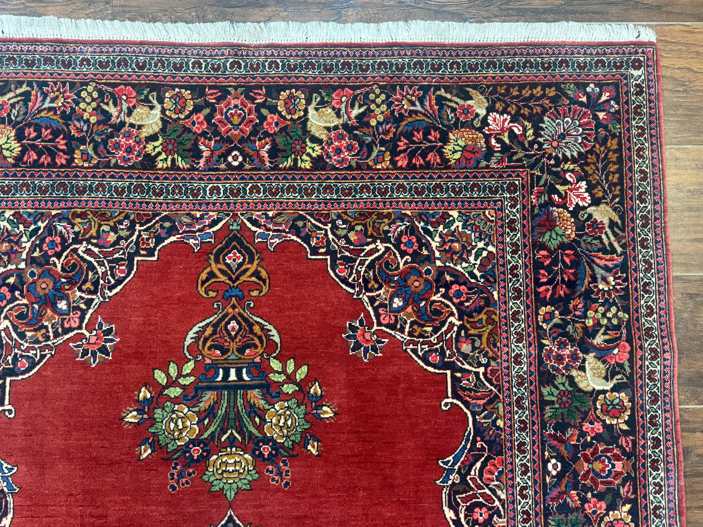 Red Persian Kashan Rug 4x6, Very Fine 260 KPSI, Red and Navy Blue Persian Carpet, Semi Open Field