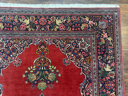 Red Persian Kashan Rug 4x6, Very Fine 260 KPSI, Red and Navy Blue Persian Carpet, Semi Open Field