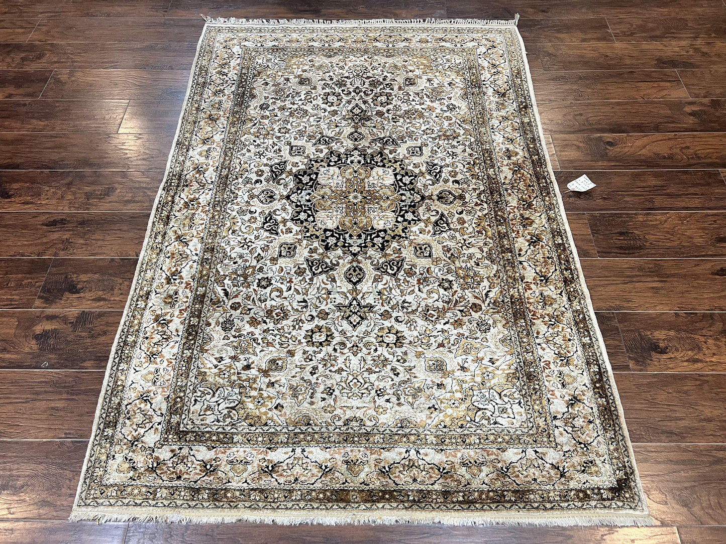 Persian Qum Silk Rug, Floral Medallion, Very Fine 60 Raj 475 KPSI, Handmade Hand Knotted Oriental Carpet, Silk on Silk
