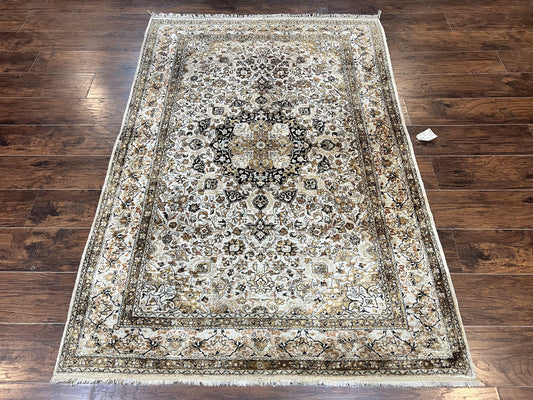 Persian Qum Silk Rug, Floral Medallion, Very Fine 60 Raj 475 KPSI, Handmade Hand Knotted Oriental Carpet, Silk on Silk