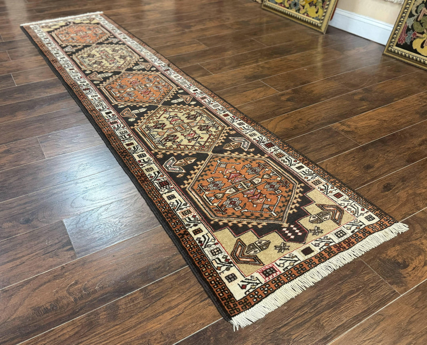 Persian Tribal Runner Rug Handmade Wool Sarab Geometric Medallions