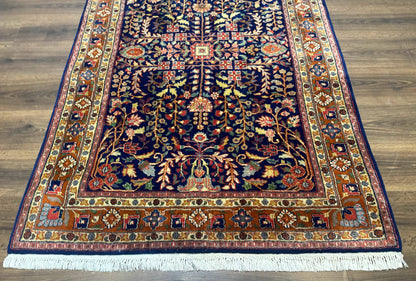 Indo Persian Sarouk Rug 4x6, Blue and Rust Red