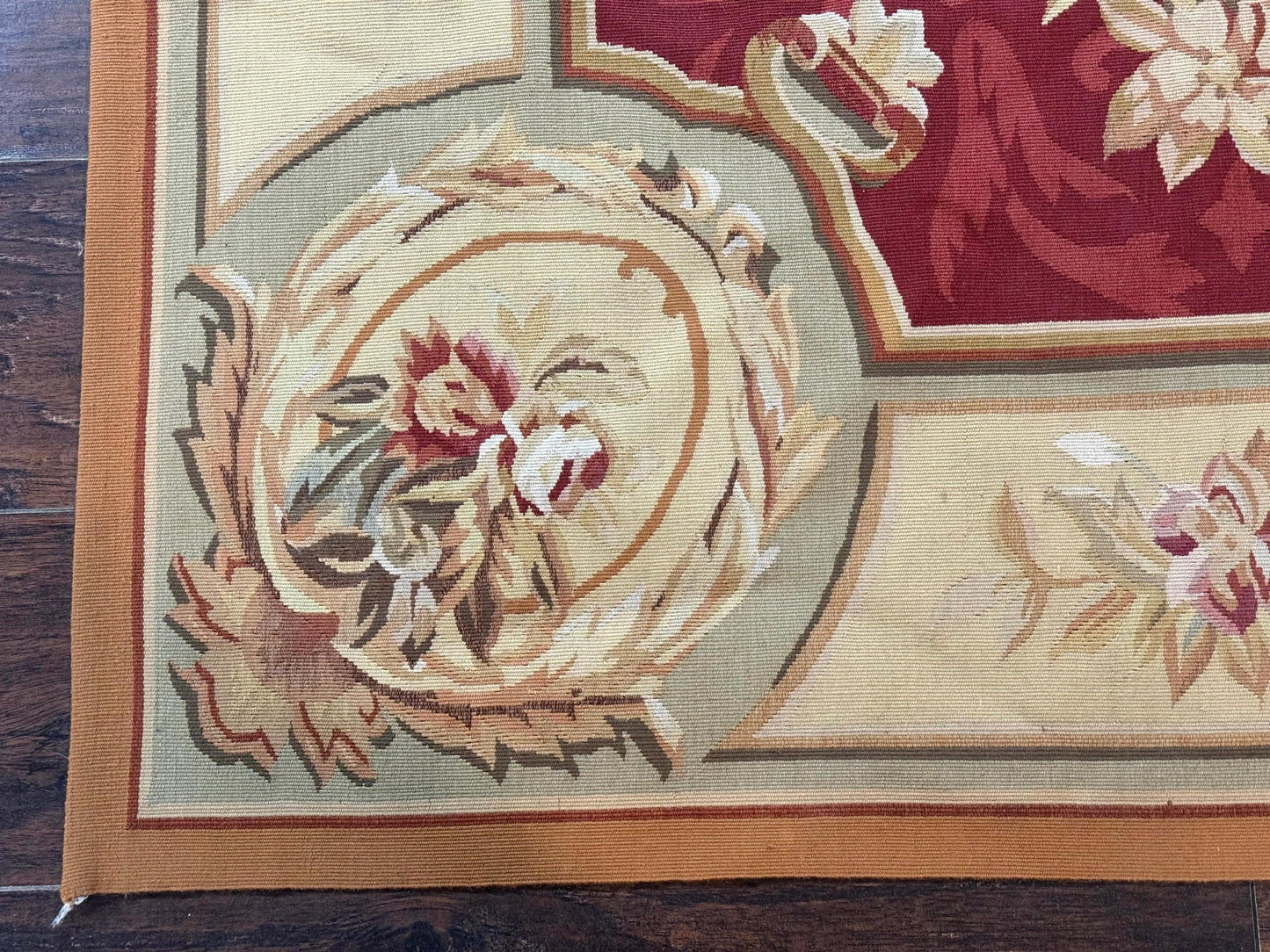 Aubusson Rug 4x6 Red Floral European Design Vintage Wool Handwoven