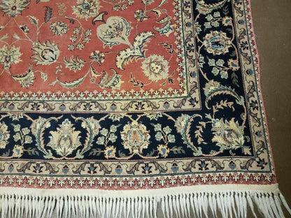 Vintage Oriental Floral Handmade Wool Rug 6x9 Feet With Vegetable Dyes Red