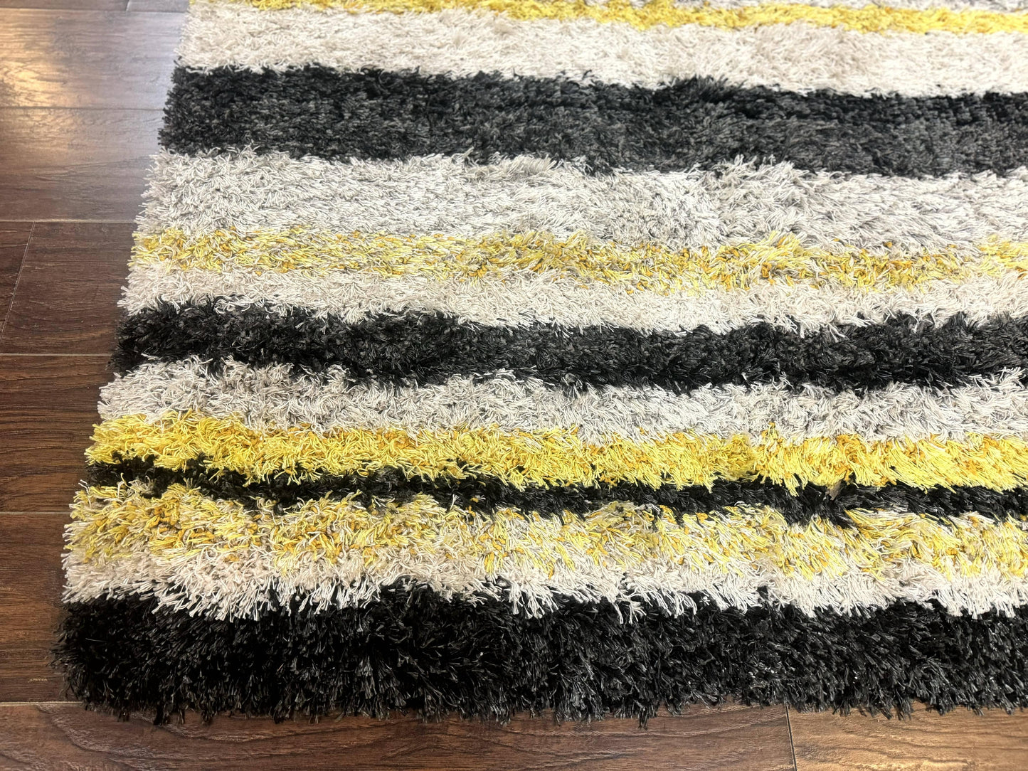 Shag Rug 5x8 Yellow Ivory Charcoal Contemporary Machine Made Polypropylene