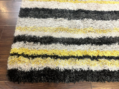 Shag Rug 5x8 Yellow Ivory Charcoal Contemporary Machine Made Polypropylene