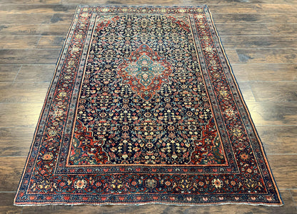 Persian Rug 4x7 Antique Sarouk Farahan Wool Carpet Navy Blue Red