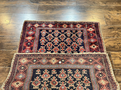 Turkish Sparta Rug 3x4, Allover Pattern, Navy Blue and Red, Antique Ispara Oriental Carpet 3 x 4, Small Turkish Handmade Vintage Wool Rug