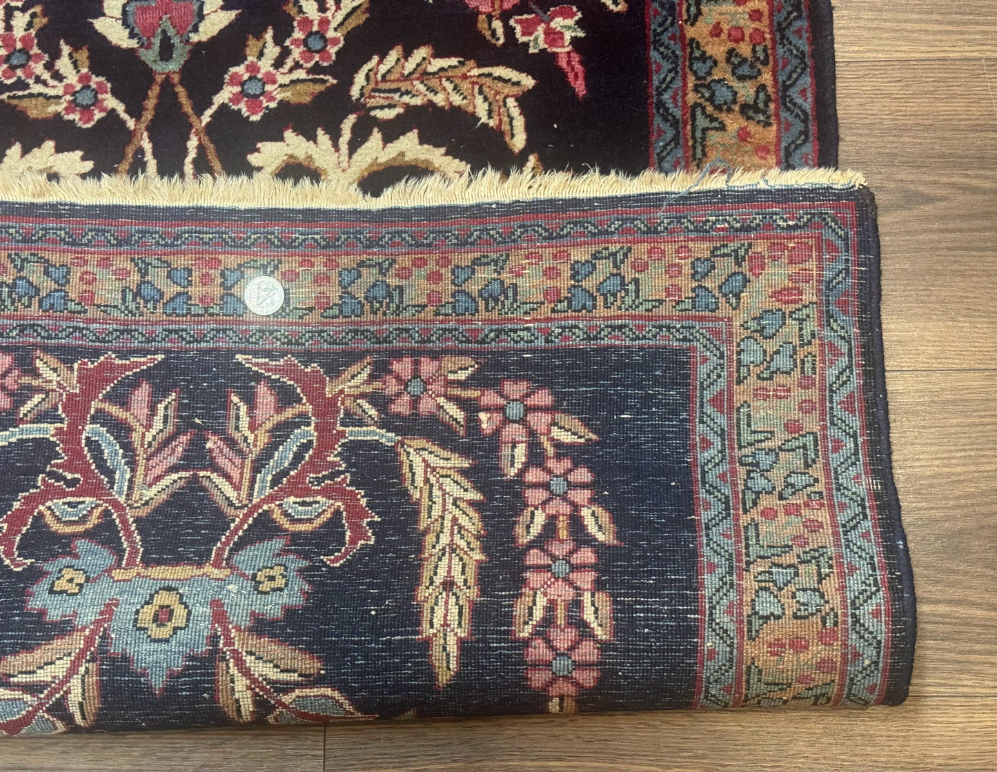 Persian Kerman Rug Antique Navy Blue Floral 2 Ft 8 In By 4 Ft Hand Woven