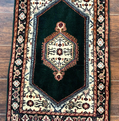 Indo Persian Rug Small Dark Green Hand Knotted Vintage Bidjar Area Rug 2x3