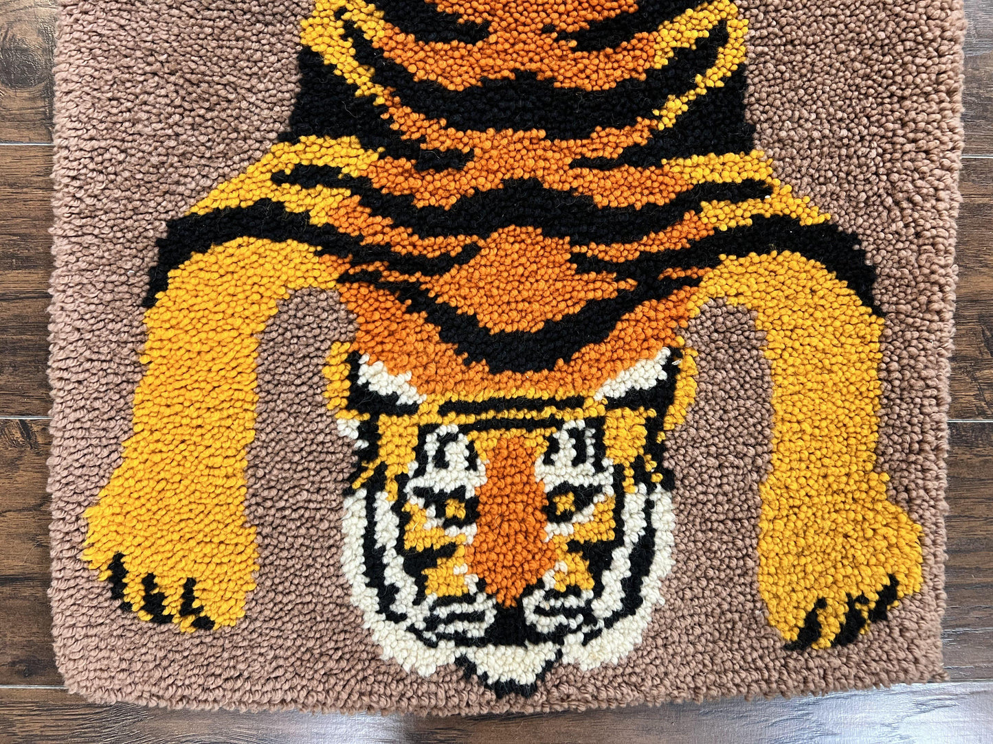 Small Hooked Rug 2x3, Tibetan Tiger Design, Wool, Unique Hooked Rug, Vintage