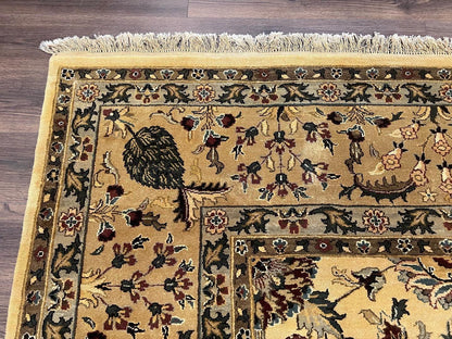Indo Persian Mahal Rug 10x14, Wool Hand Knotted Oriental Carpet, Cream Floral Allover, Vintage Area Rug 10 x 14, Traditional Rug, Handmade