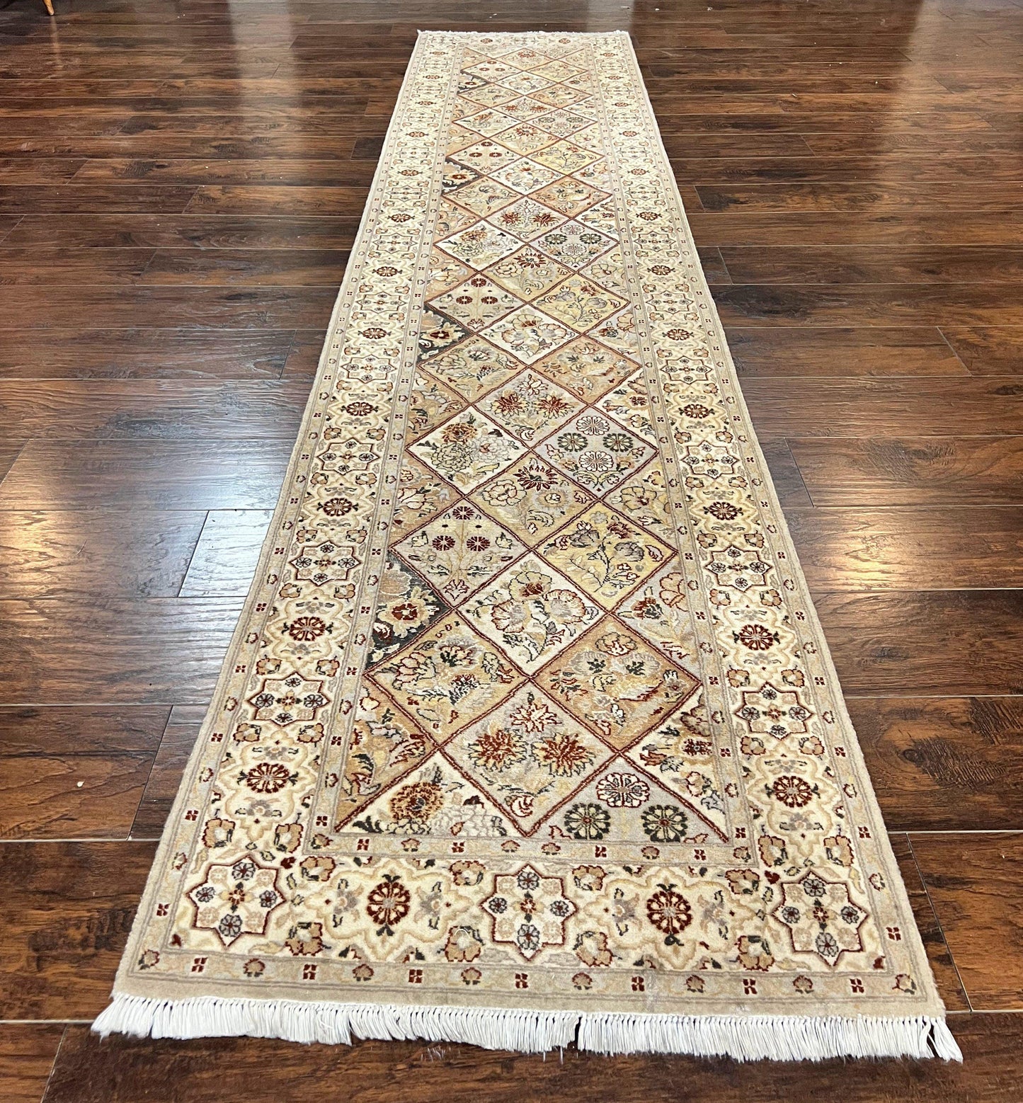 Pak Persiann Runner Rug 2.7 x 12, Handmade Wool Vintage Hallway Rug, Panel Design