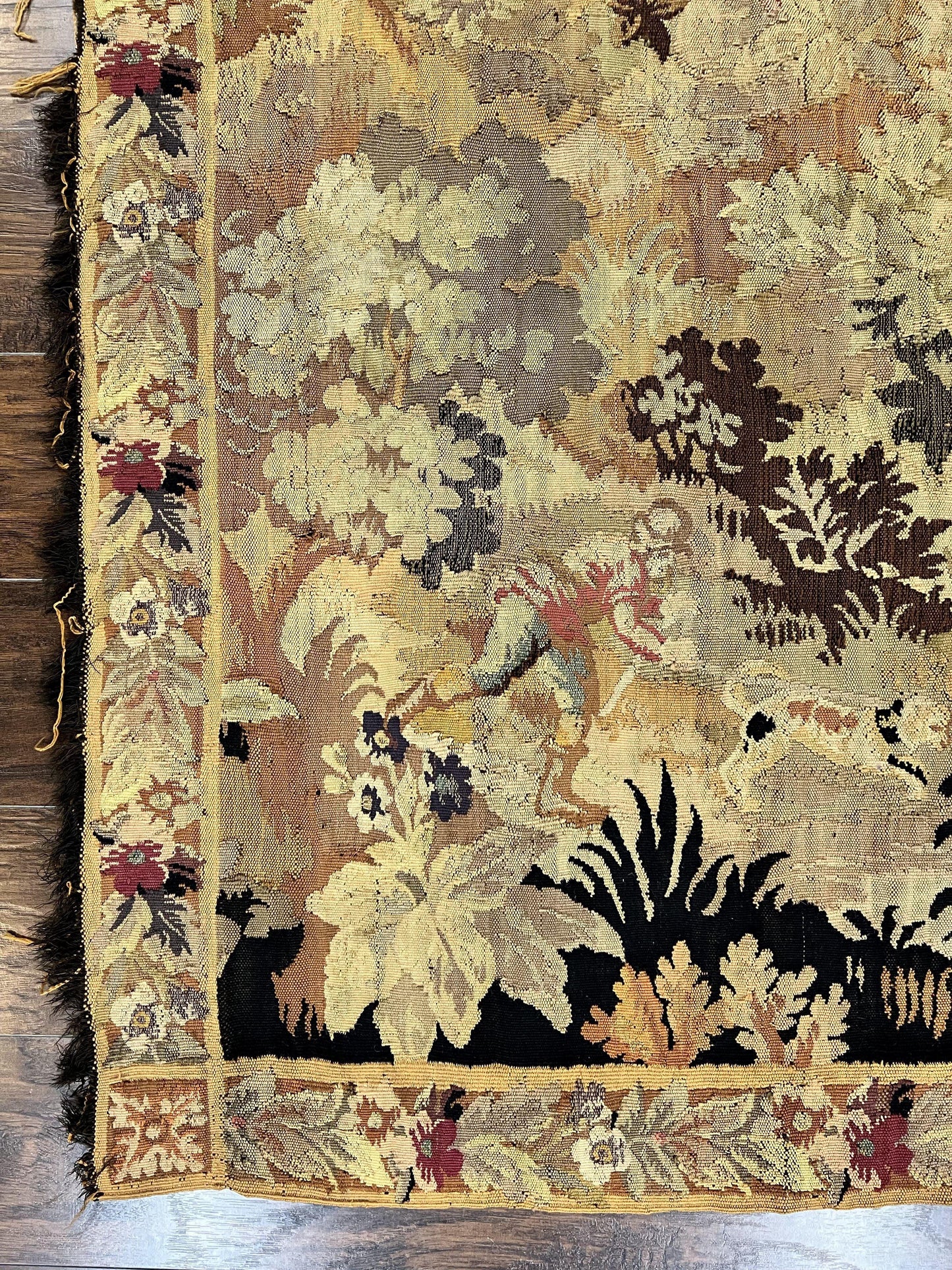 Antique French Tapestry 6x5 Ft Handwoven Wool Aubusson Weave Vintage