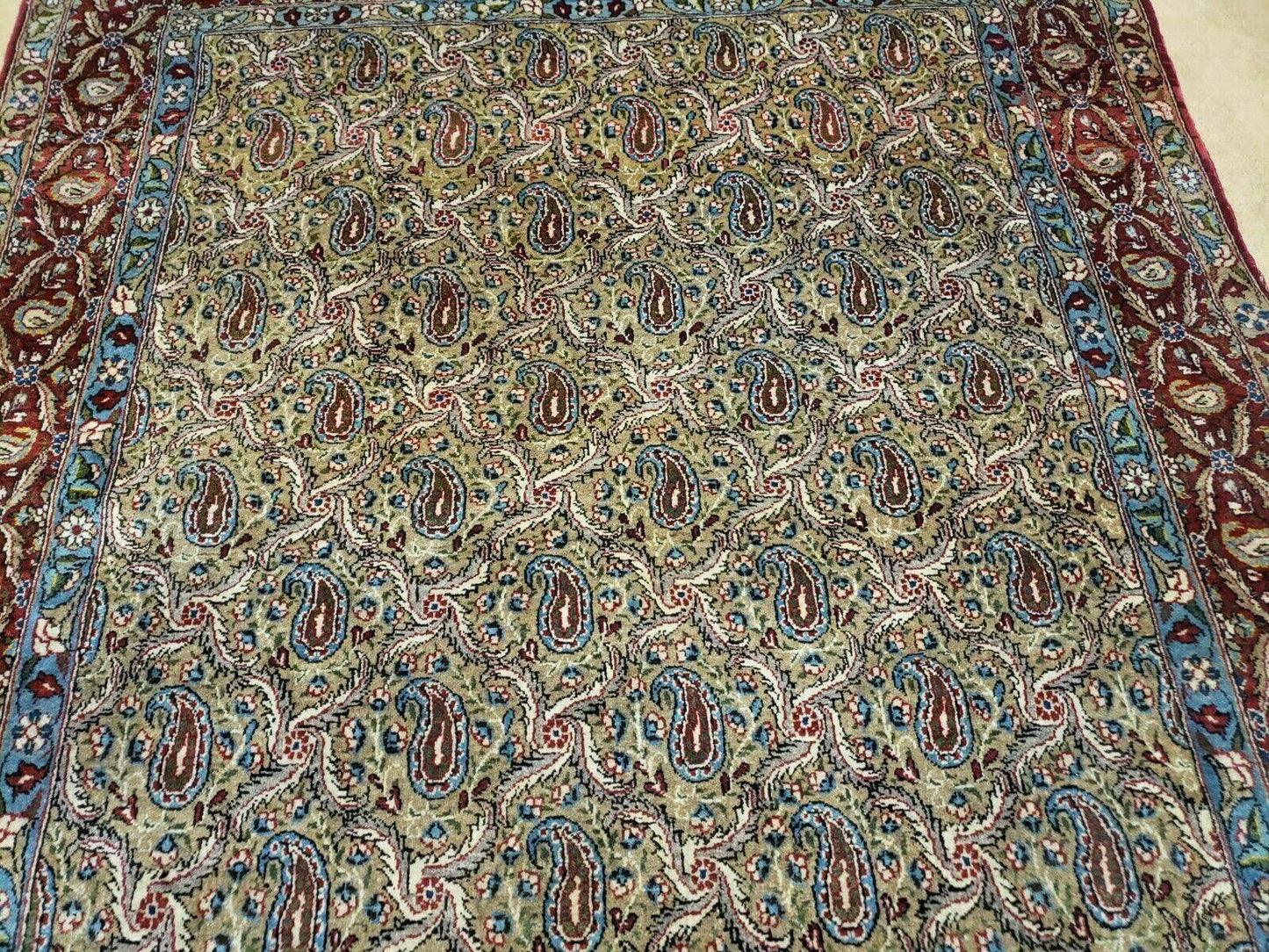 Hand Knotted Turkish Wool Rug Vintage 1960s One Of A Kind Paisley Boteh Design