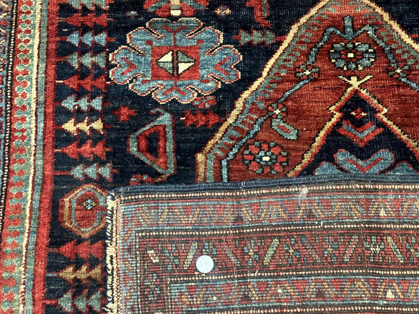 Antique Persian Bidjar Rug 5x6, Navy Blue and Red, Persian Tribal Rug