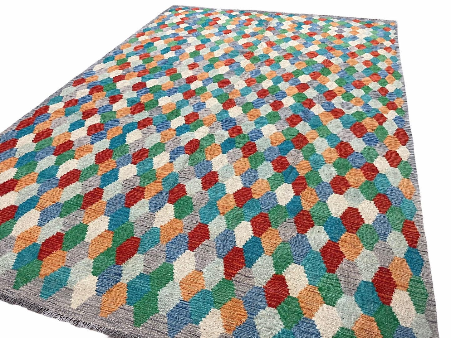 Colorful Chobi Kilim Rug 6x9 Handmade Wool Area Rug For Playrooms