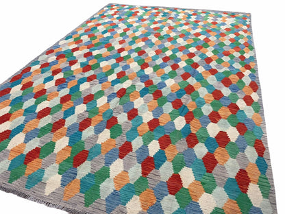 Colorful Chobi Kilim Rug 6x9 Handmade Wool Area Rug For Playrooms