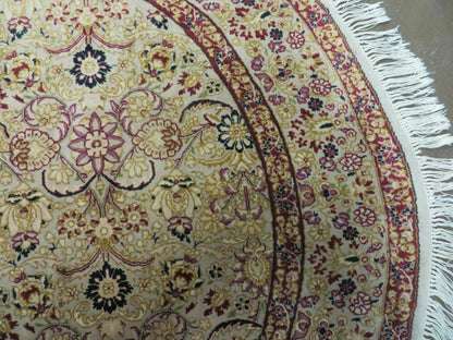 Handmade Indian Wool Rug 6ft Round Silk Accent Carpet With Rich Colors