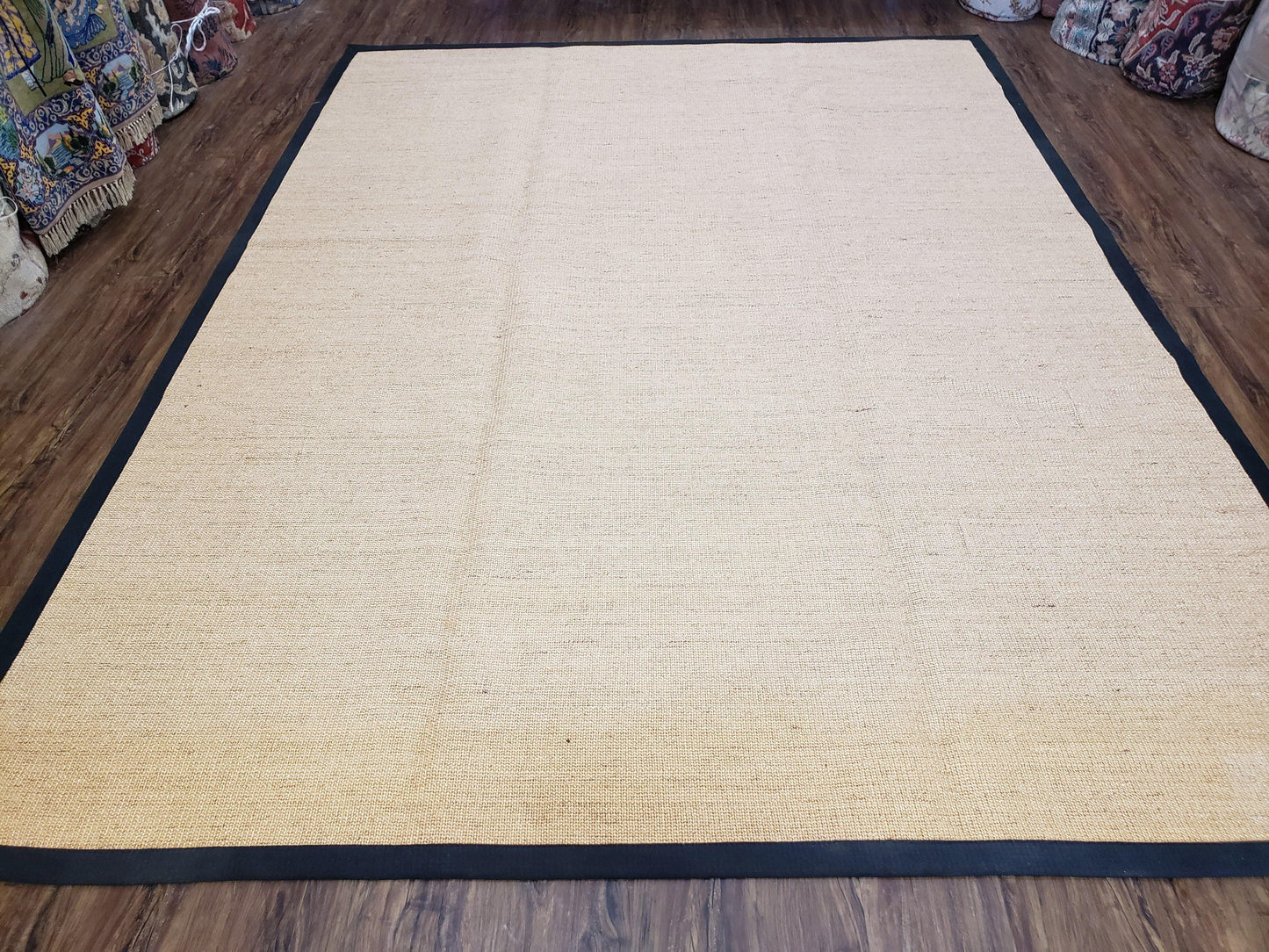 Jute Rug 8x10 Natural Fiber Area Rug With Black Border Farmhouse Style