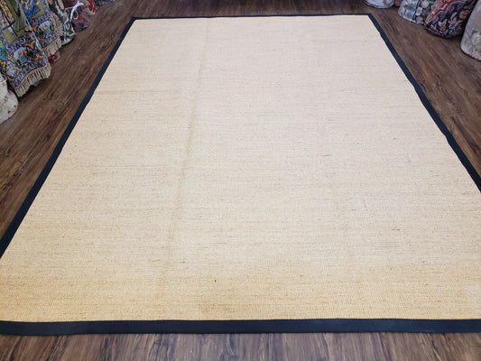 Jute Rug 8x10 Natural Fiber Area Rug With Black Border Farmhouse Style