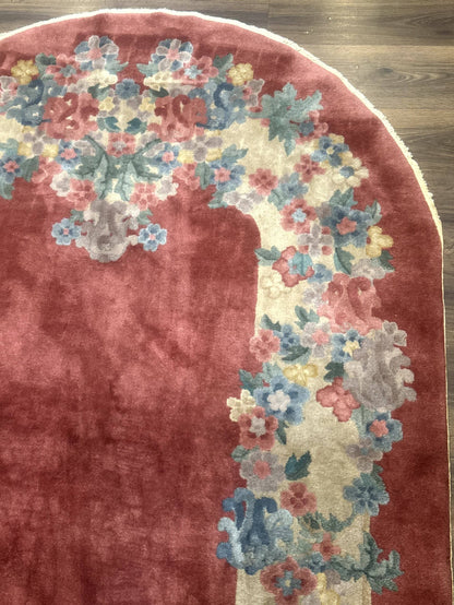 Peking Rug Oval 5x8 Pink Floral Vintage Handwoven Wool Carpet