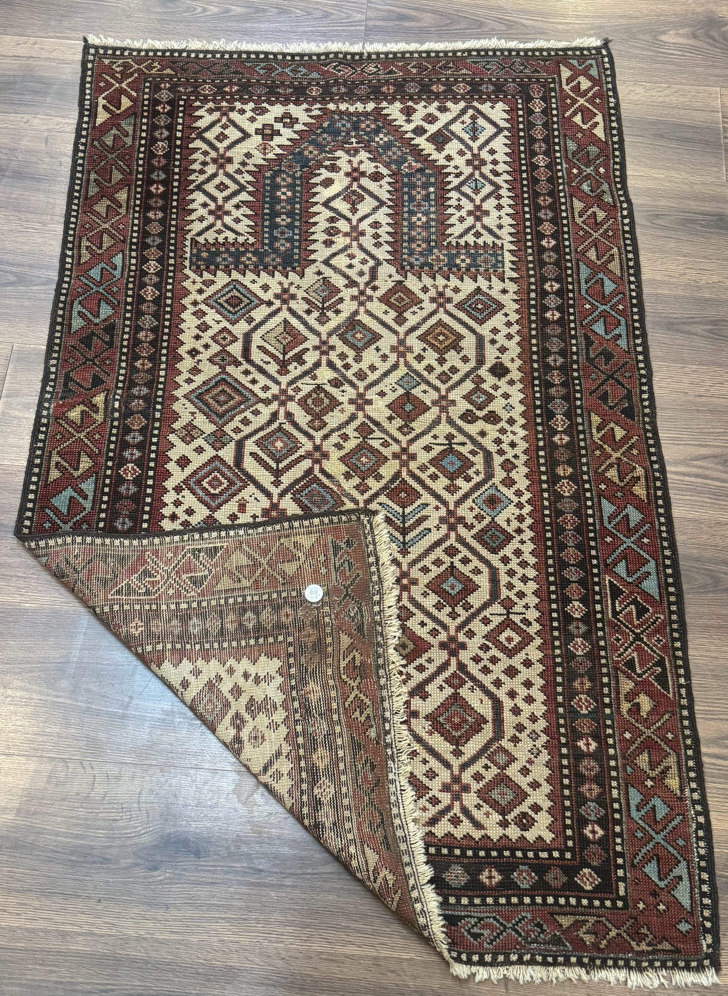 Antique Caucasian Shirvan Rug 3x5 Dagestan Prayer Rug Collectible Early 20th Century