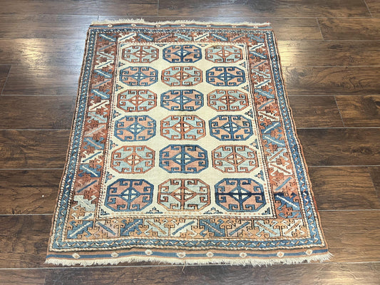 Turkish Kazak Rug 3x4 Wool Hand Knotted Vintage Carpet Geometric Tribal Motif