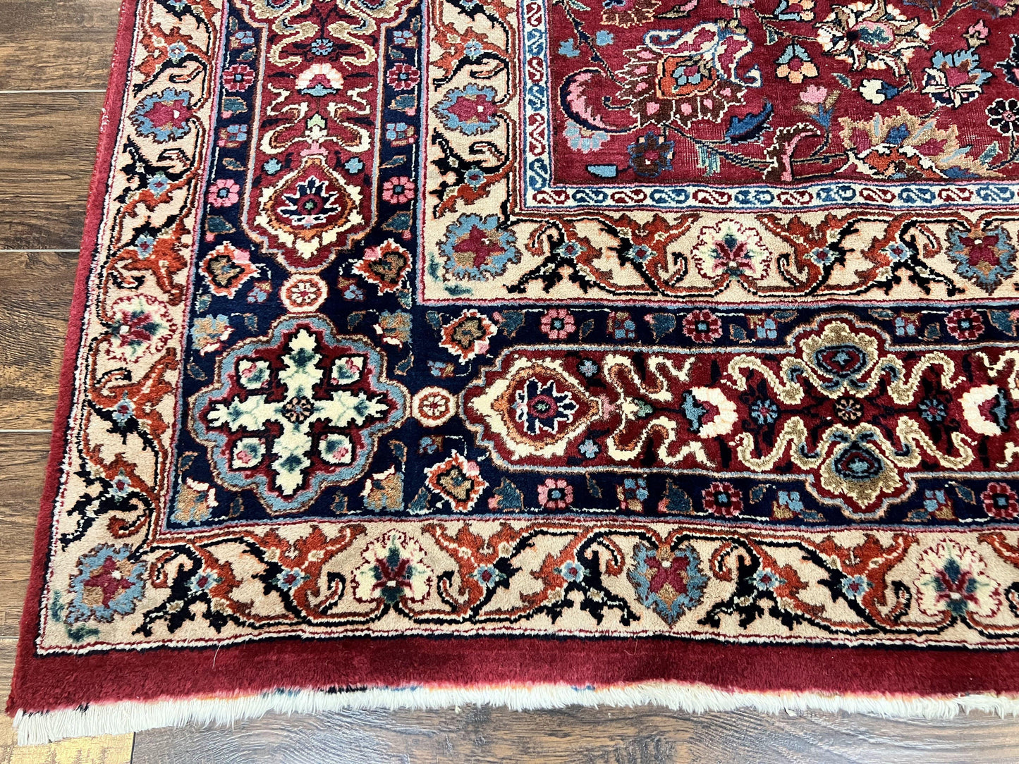 Signed Persian Mashad Rug 8x10, Wool Oriental Carpet, Semi Antique Rug, Hand Knotted, Traditional, Red, Floral Allover,