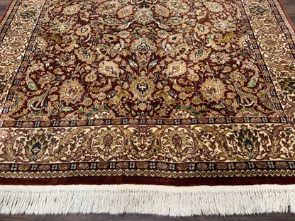 Tree Of Life Kashmiri Rug 6x9 Indian Wool Hand Knotted Rust Red Cream Animal Pictorials