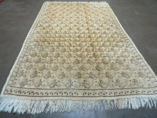 Antique Handmade Turkish Oushak Wool Rug 5x8 Beige Ivory Boho Home Decor