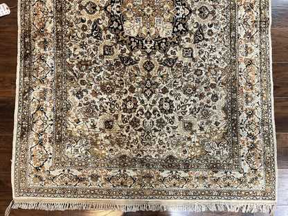Persian Qum Silk Rug, Floral Medallion, Very Fine 60 Raj 475 KPSI, Handmade Hand Knotted Oriental Carpet, Silk on Silk