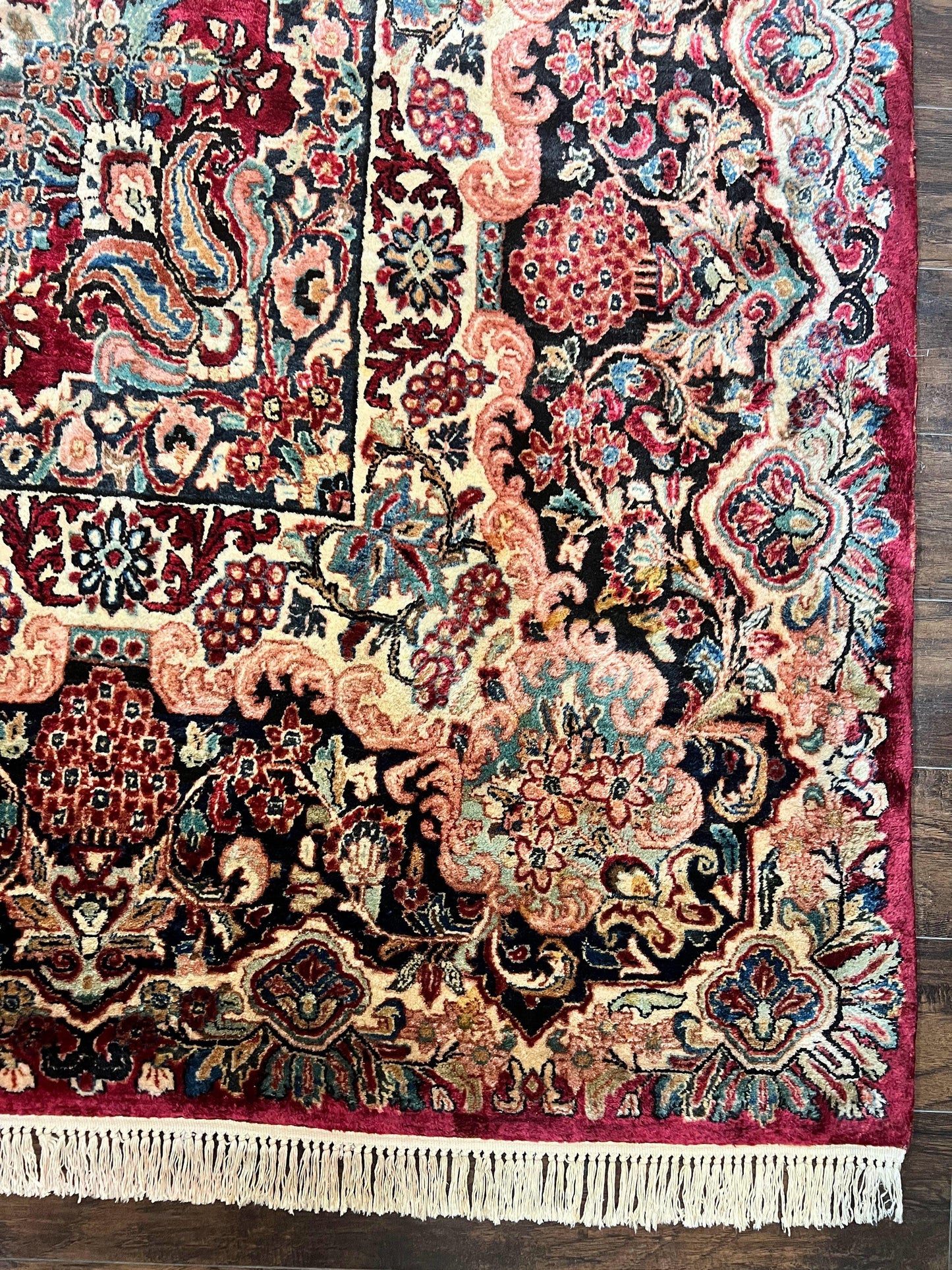 Persian Sarouk Rug 12x17, Wool Hand Knotted Antique Carpet, Dark Red, Traditional Floral Oriental Rug, 12 x 17 Extra Large Handmade Rug