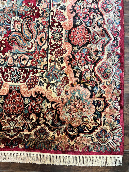 Persian Sarouk Rug 12x17, Wool Hand Knotted Antique Carpet, Dark Red, Traditional Floral Oriental Rug, 12 x 17 Extra Large Handmade Rug