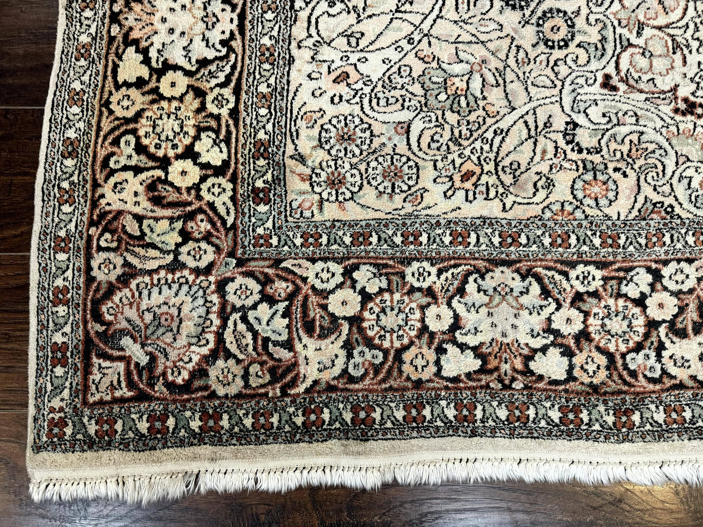 Silk Indian Kashmiri Rug 6x9 Hand Knotted Vintage Style Area Rug