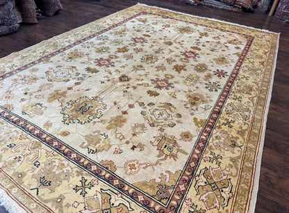 Turkish Oushak Rug 9x12 Hand Knotted Wool Carpet Vintage Oat Color
