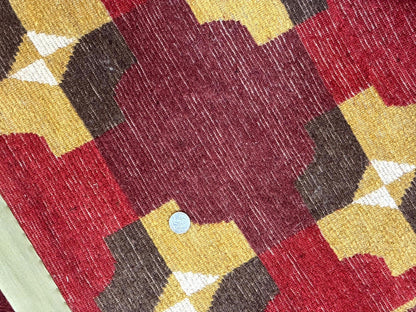 Modern Tibetan Rug 5 x 6.8, Wool, Red, Allover Pattern, Nepali Rug, Abstract Rug, Handmade Area Rug