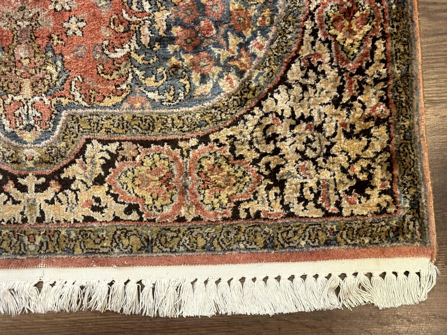 Kashmiri Silk Rug Hand Knotted 3x5 Vintage Indian Silk Rug 260 KPSI